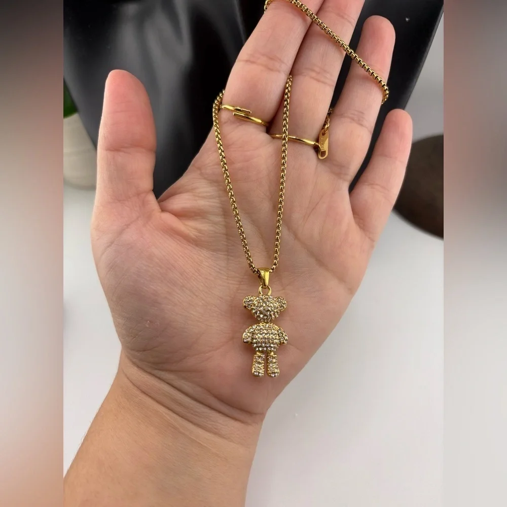 Gold Teddy Bear Pendant Necklace ✨